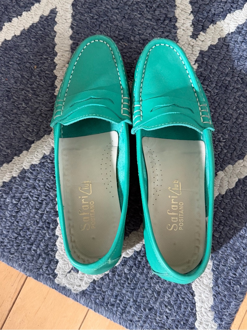 Italian Teal Penny Leather Loafers from Positano, Italy- Women's